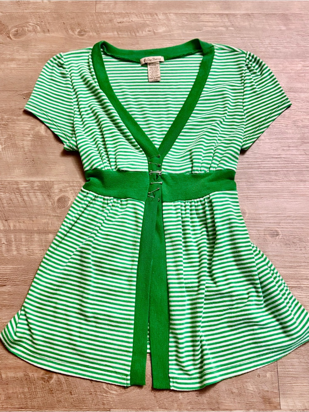 reworked green and white striped baby doll top with corset waist